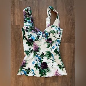 White and Lavender Floral Print Varla Top - Pinup Couture